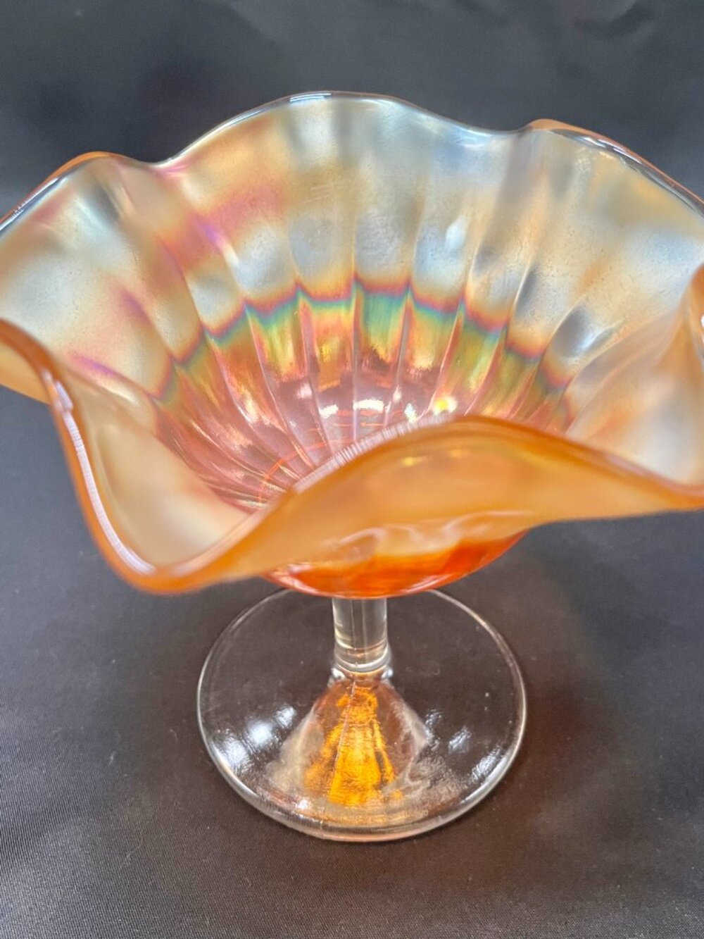 Vintage Marigold Carnival Glass Compote
